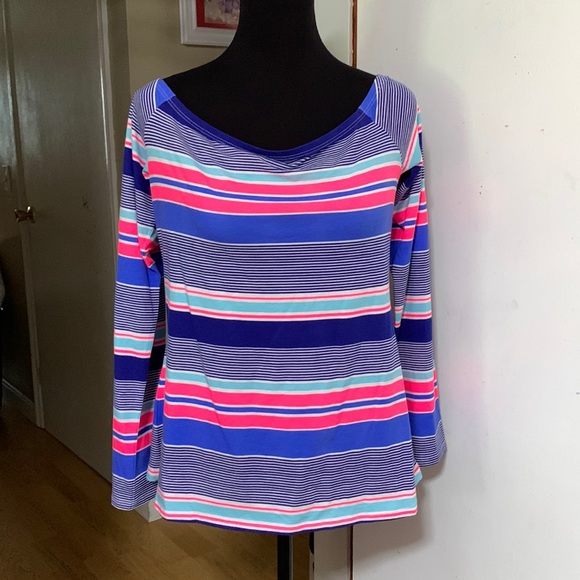 Lilly Pulitzer Audelia off shoulder top  Kaleidoscope Jungle Stripe size L - Picture 3 of 7